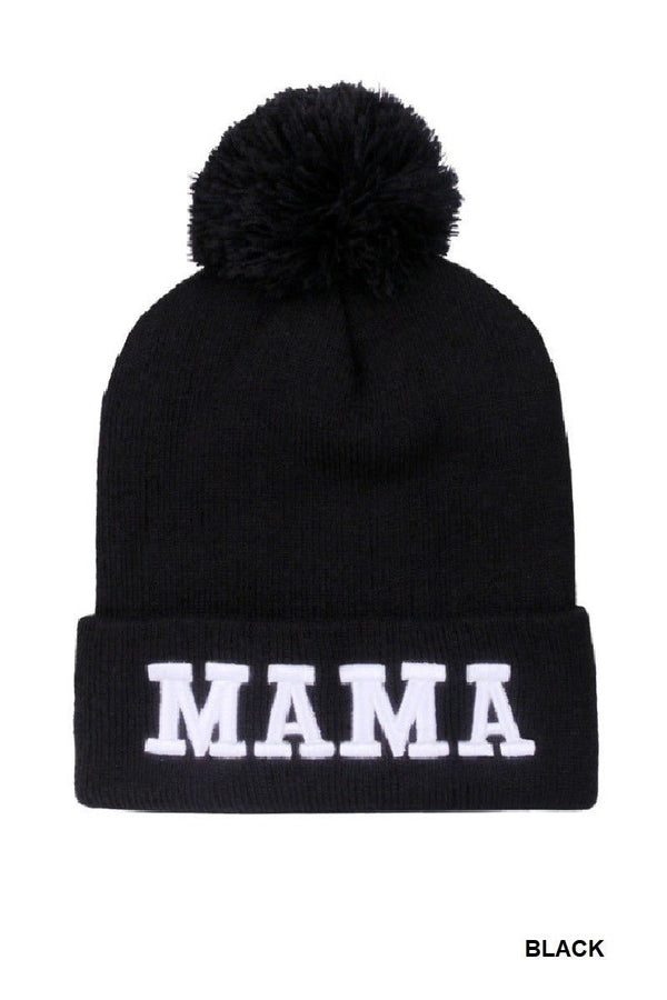 Mama Chenille Embroidered Pom Beanie - Blush & Cactus