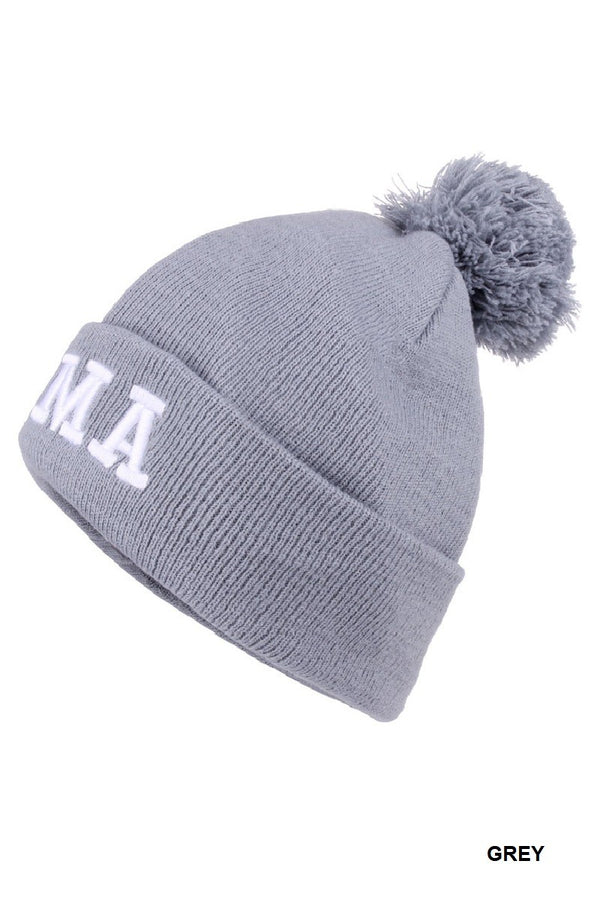 Mama Chenille Embroidered Pom Beanie - Blush & Cactus