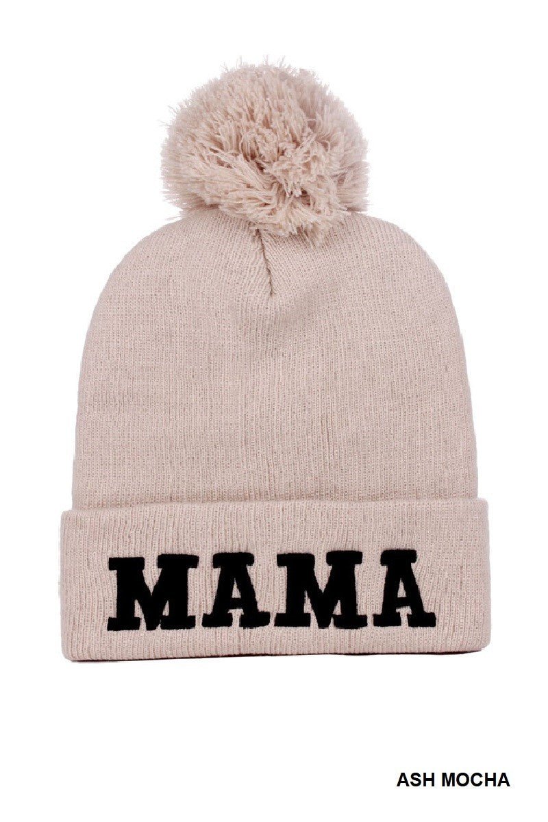 Mama Chenille Embroidered Pom Beanie - Blush & Cactus