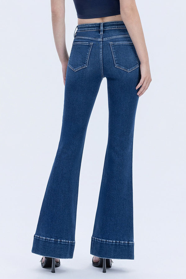 Flying Monkey High Rise Welt Pocketed Trouser Hem Flare Jeans