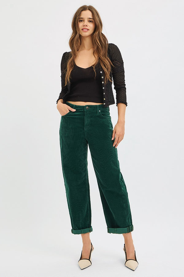 Risen High Rise Crop Barrel Cordurory Pants