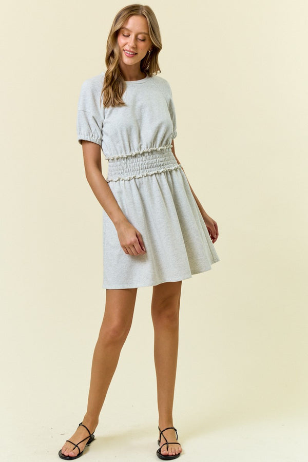 French Terry Puffy Short Sleeve Mini Dress