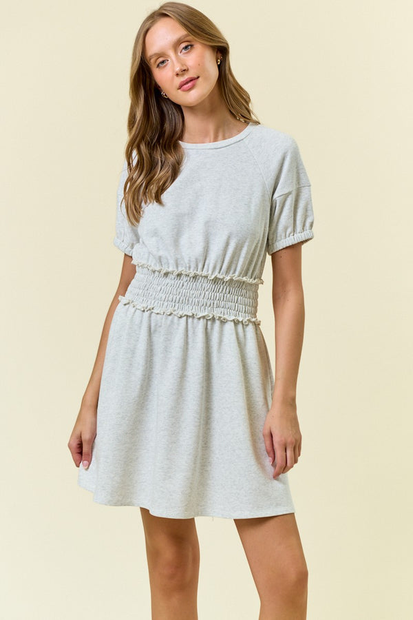French Terry Puffy Short Sleeve Mini Dress