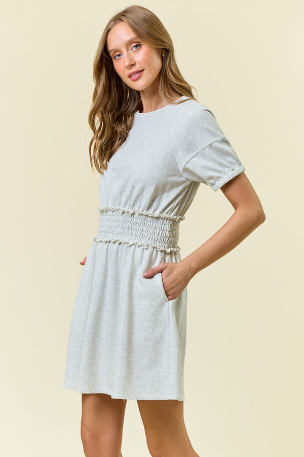 French Terry Puffy Short Sleeve Mini Dress