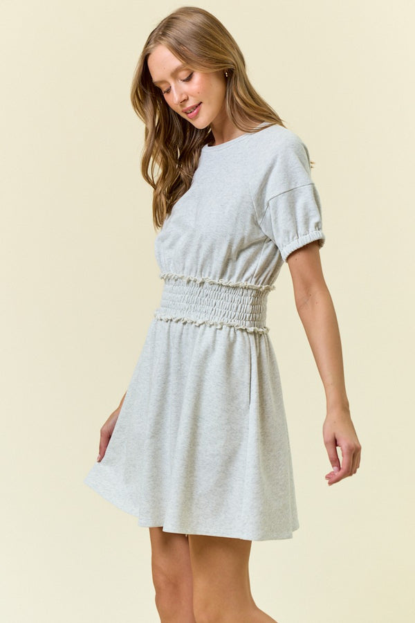 French Terry Puffy Short Sleeve Mini Dress