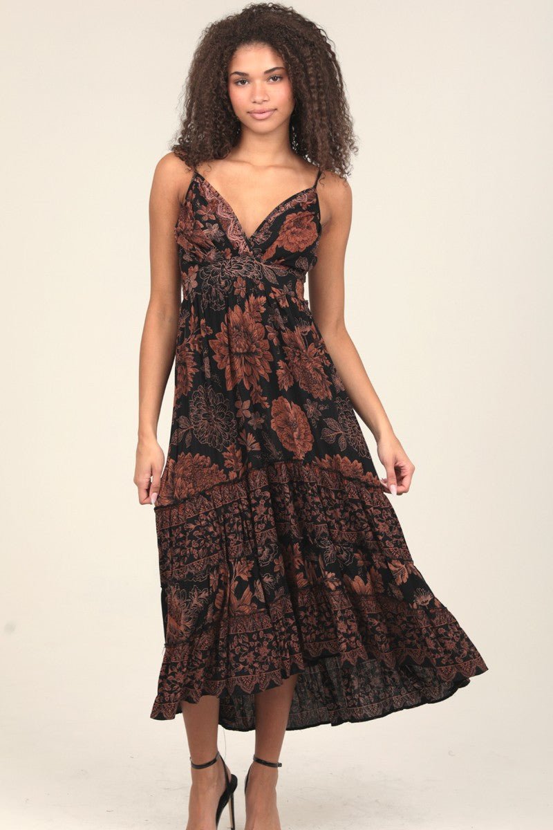 Angie V Neck Printed Maxi Dress - Blush & Cactus