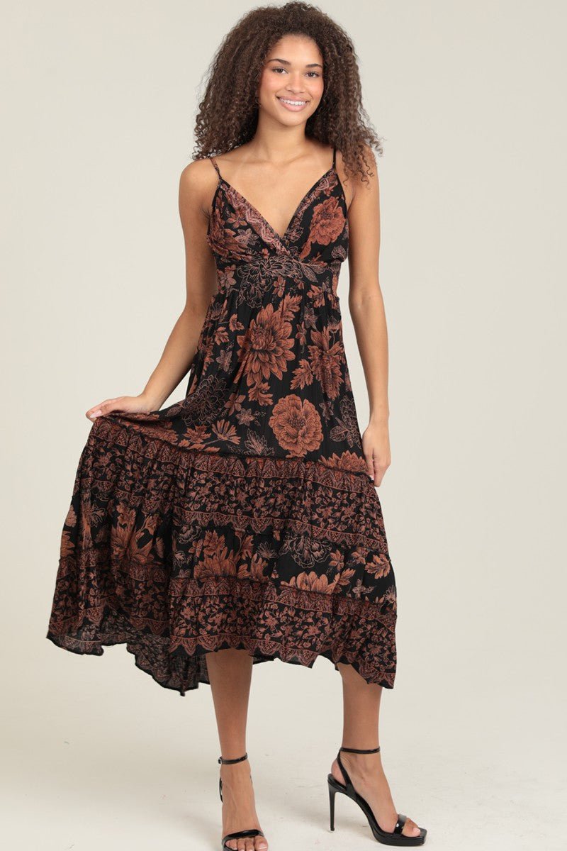 Angie V Neck Printed Maxi Dress - Blush & Cactus