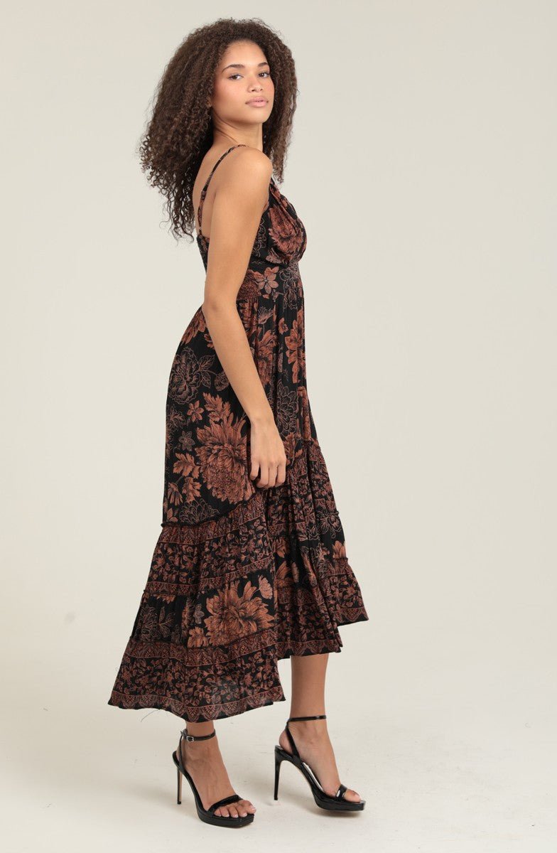 Angie V Neck Printed Maxi Dress - Blush & Cactus
