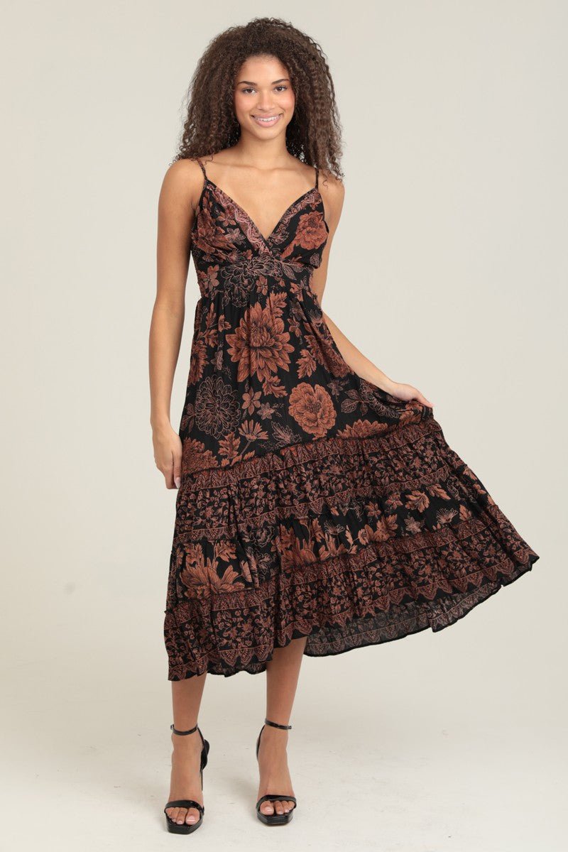 Angie V Neck Printed Maxi Dress - Blush & Cactus