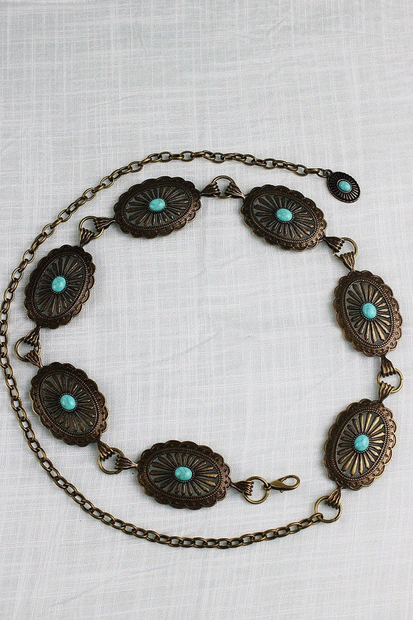 Classic Turquoise Western Belt - Vintage Chain - Blush & Cactus