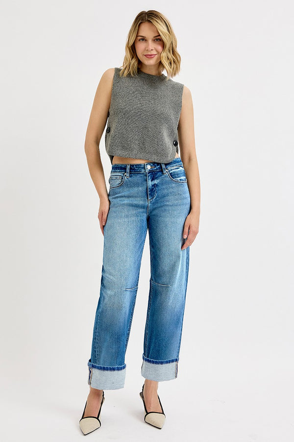Risen Slouchy Crop Barrel Cuffed Jeans