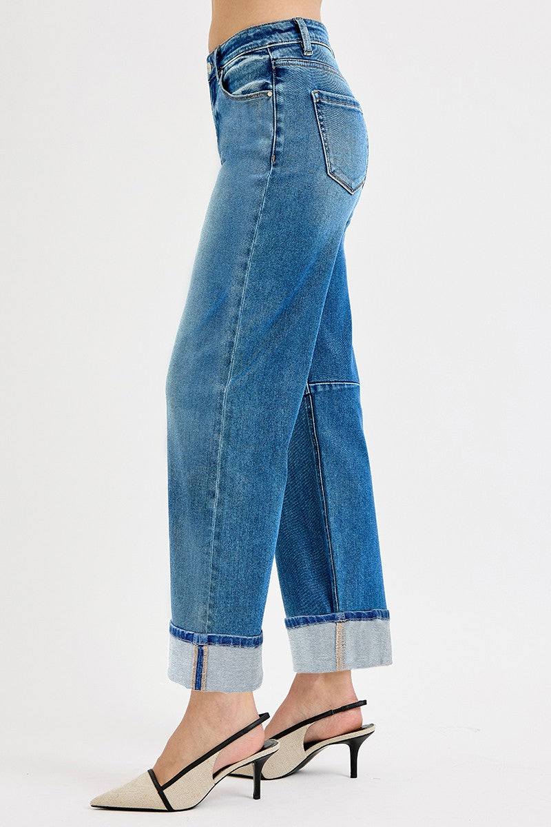 Risen Slouchy Crop Barrel Cuffed Jeans