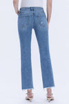 Vervet Mid Rise Medium Wash Raw Hem Crop Straight Jeans - Blush & Cactus