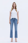 Vervet Mid Rise Medium Wash Raw Hem Crop Straight Jeans - Blush & Cactus