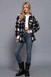 Long Slv Check Printed Fleece Shacket - Blush & Cactus