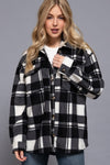 Long Slv Check Printed Fleece Shacket - Blush & Cactus