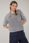 Blu Pepper Washed Ribbed Short Sleeve Tee With Pocket