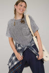 Blu Pepper Washed Ribbed Short Sleeve Tee With Pocket