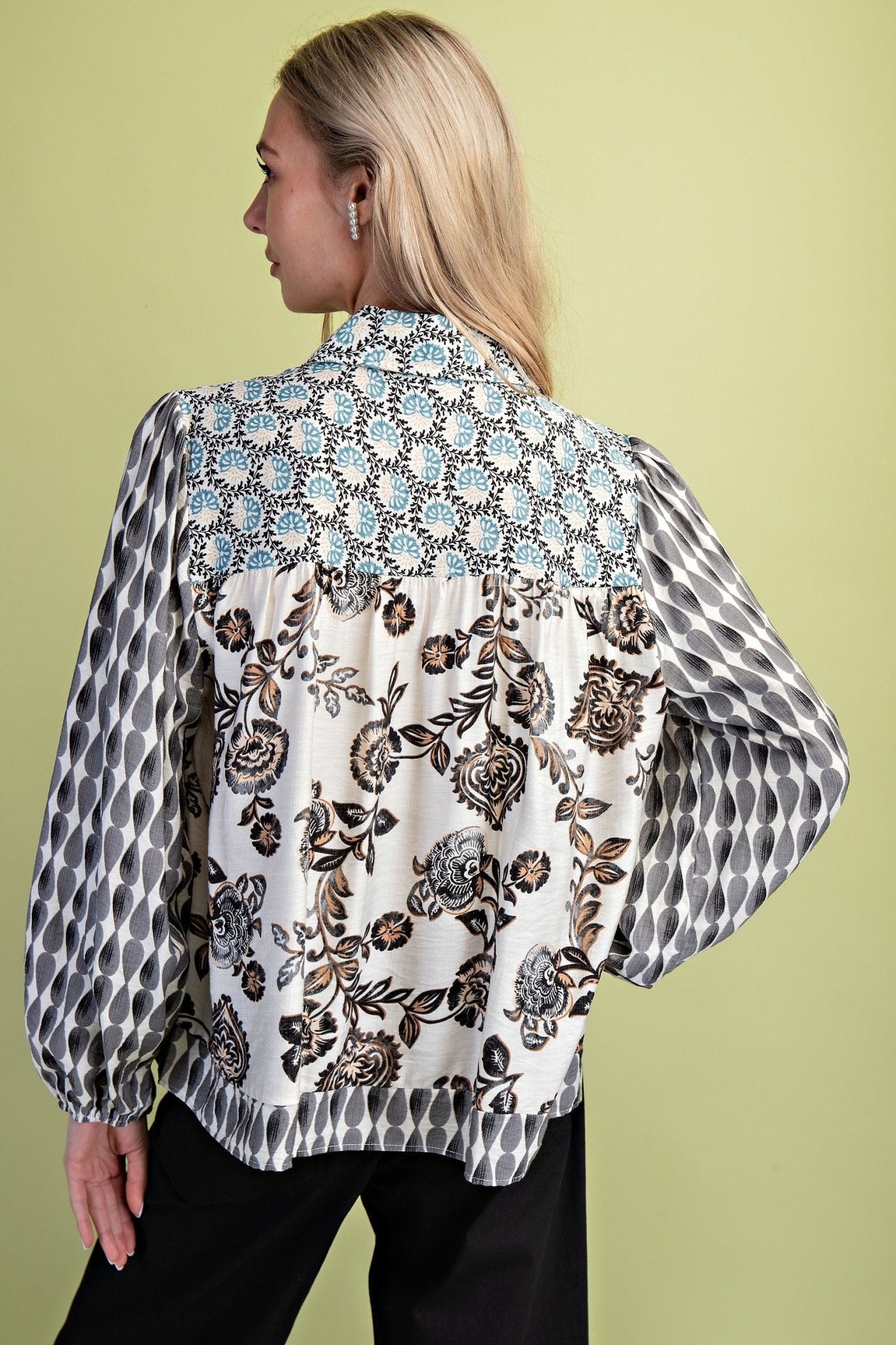 Mixed Print Button Down - Blush & Cactus