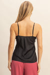 Elegant Lace Trimmed V - neck Satin Camisole Top - Blush & Cactus