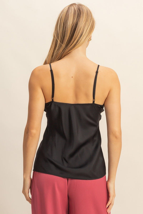 Elegant Lace Trimmed V - neck Satin Camisole Top - Blush & Cactus