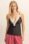 Elegant Lace Trimmed V - neck Satin Camisole Top - Blush & Cactus