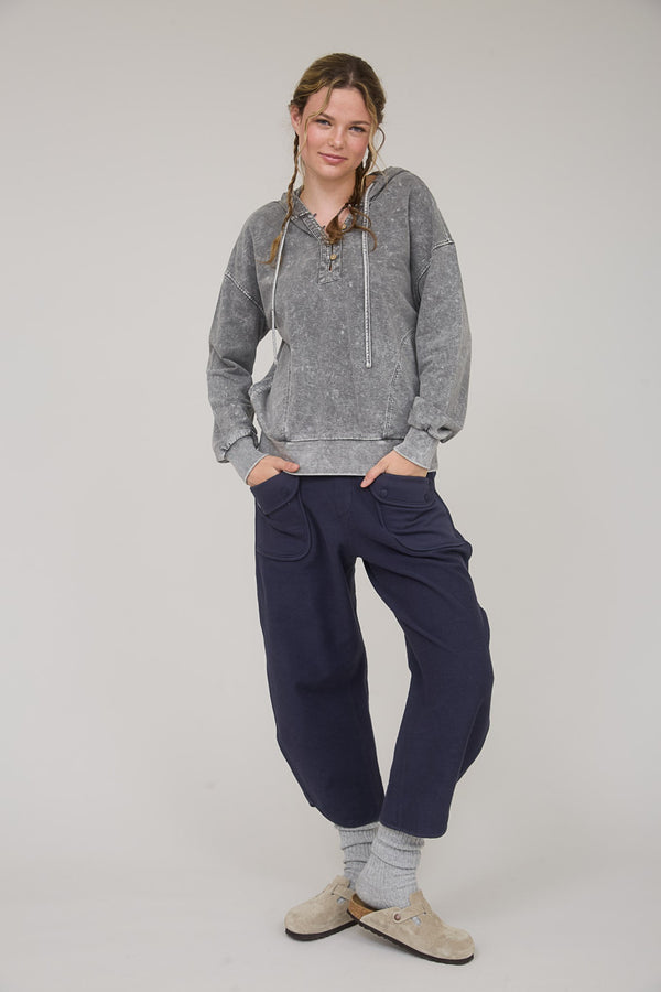 Blu Pepper Washed Hooded Henley Knit Sweater - Blush & Cactus