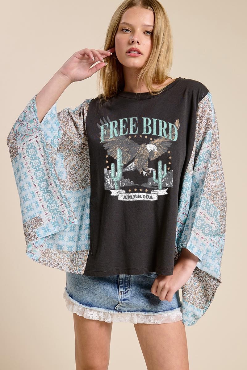 Zutter Free Bird America Vintage Graphic Kantha Top