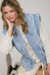 Washed Denim Quilted Shawl Vest