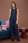 Blu Pepper Round Neck Bottom Down Sleeveless Denim Vest