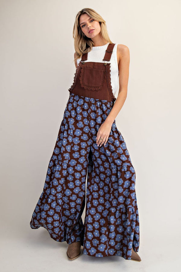 eesome Floral Print Scallop Lace Trim Sleeveless Jumpsuit - Blush & Cactus