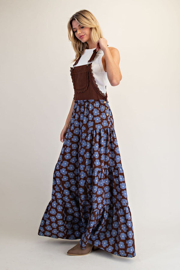 eesome Floral Print Scallop Lace Trim Sleeveless Jumpsuit - Blush & Cactus