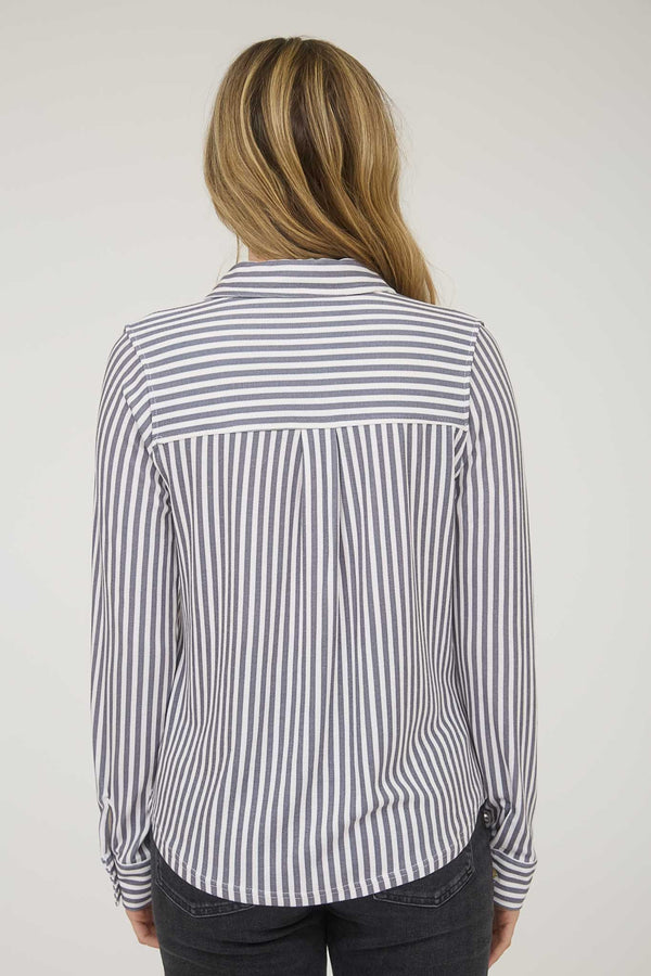Blu Pepper Stripe Collared Long Sleeve Button Down Shirt