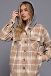 Plaid Print Hoodie Fleece Jacket - Blush & Cactus