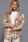 Plaid Print Hoodie Fleece Jacket - Blush & Cactus