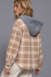 Plaid Print Hoodie Fleece Jacket - Blush & Cactus