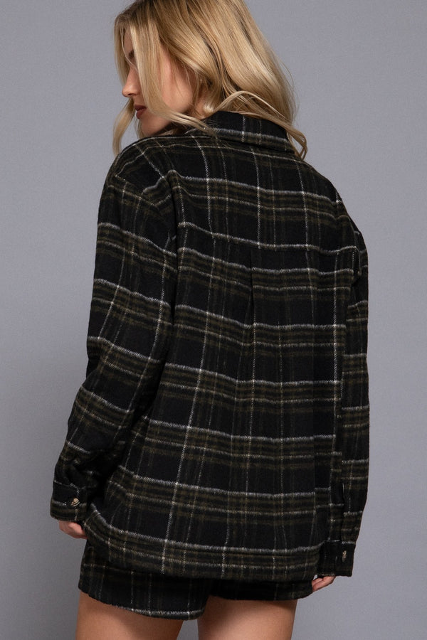 Long Slv Inside Faux Fur Brushed Plaid Jacket - Blush & Cactus