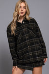 Long Slv Inside Faux Fur Brushed Plaid Jacket - Blush & Cactus