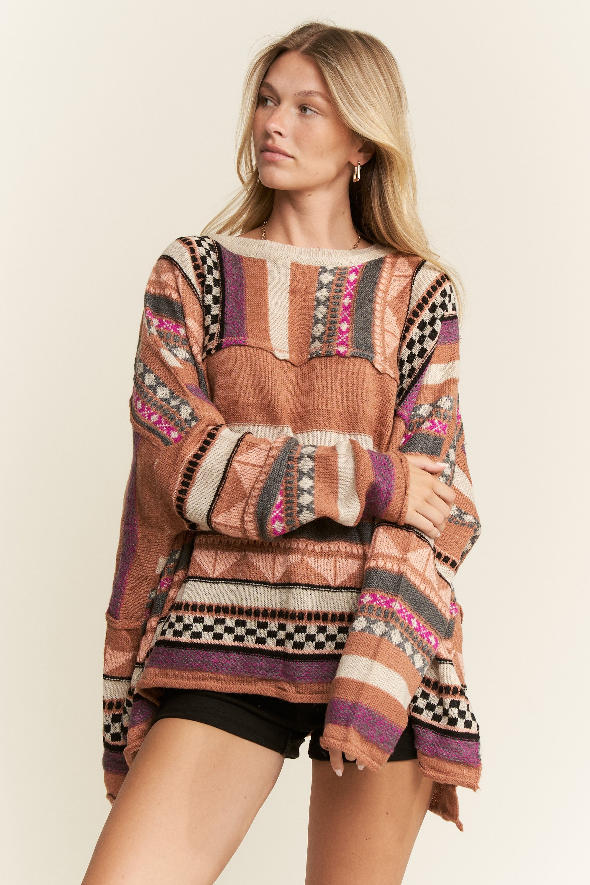 Jade by Jane Eclectic Stripe Long Sleeve Sweater