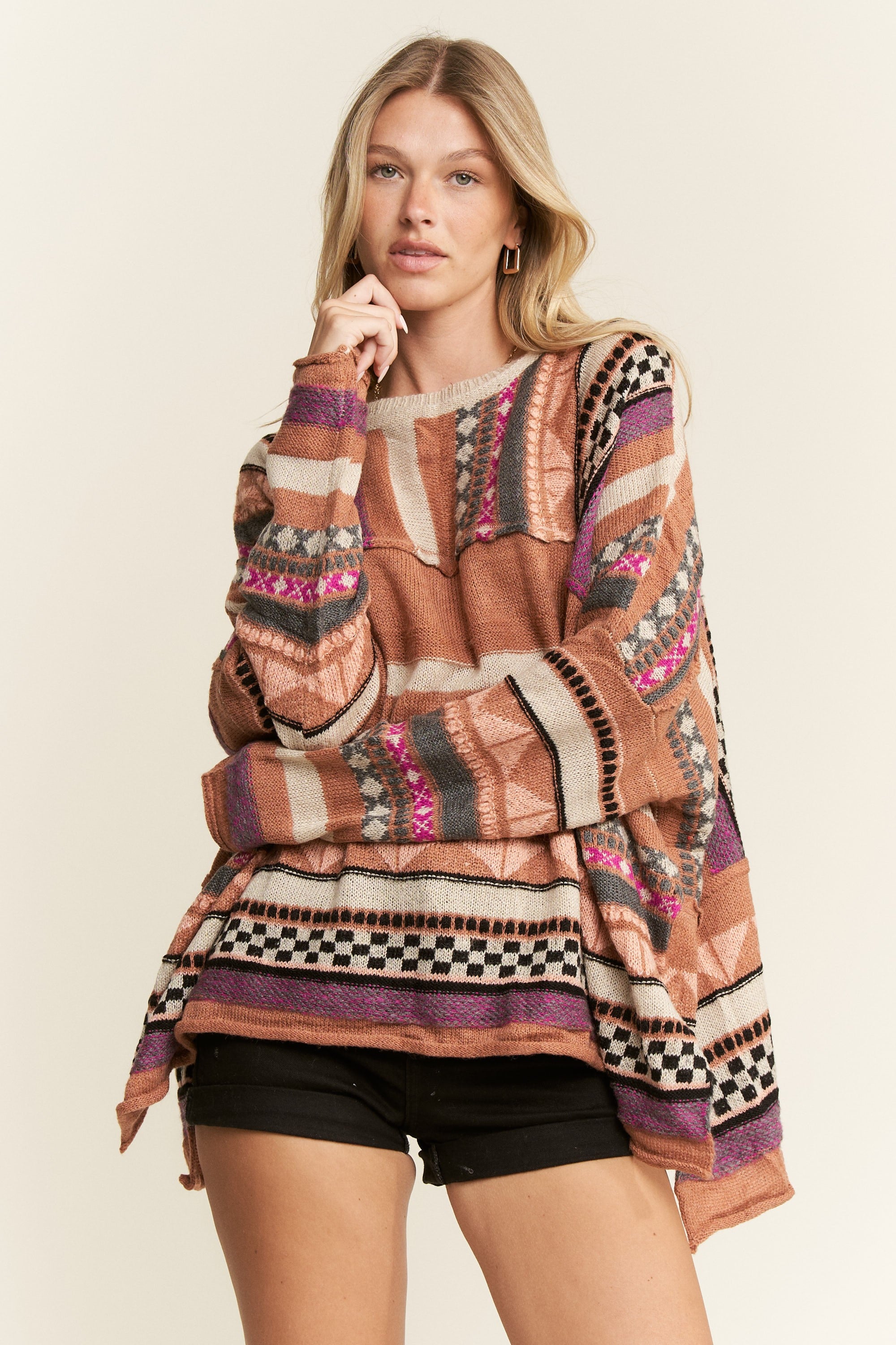 Jade by Jane Eclectic Stripe Long Sleeve Sweater