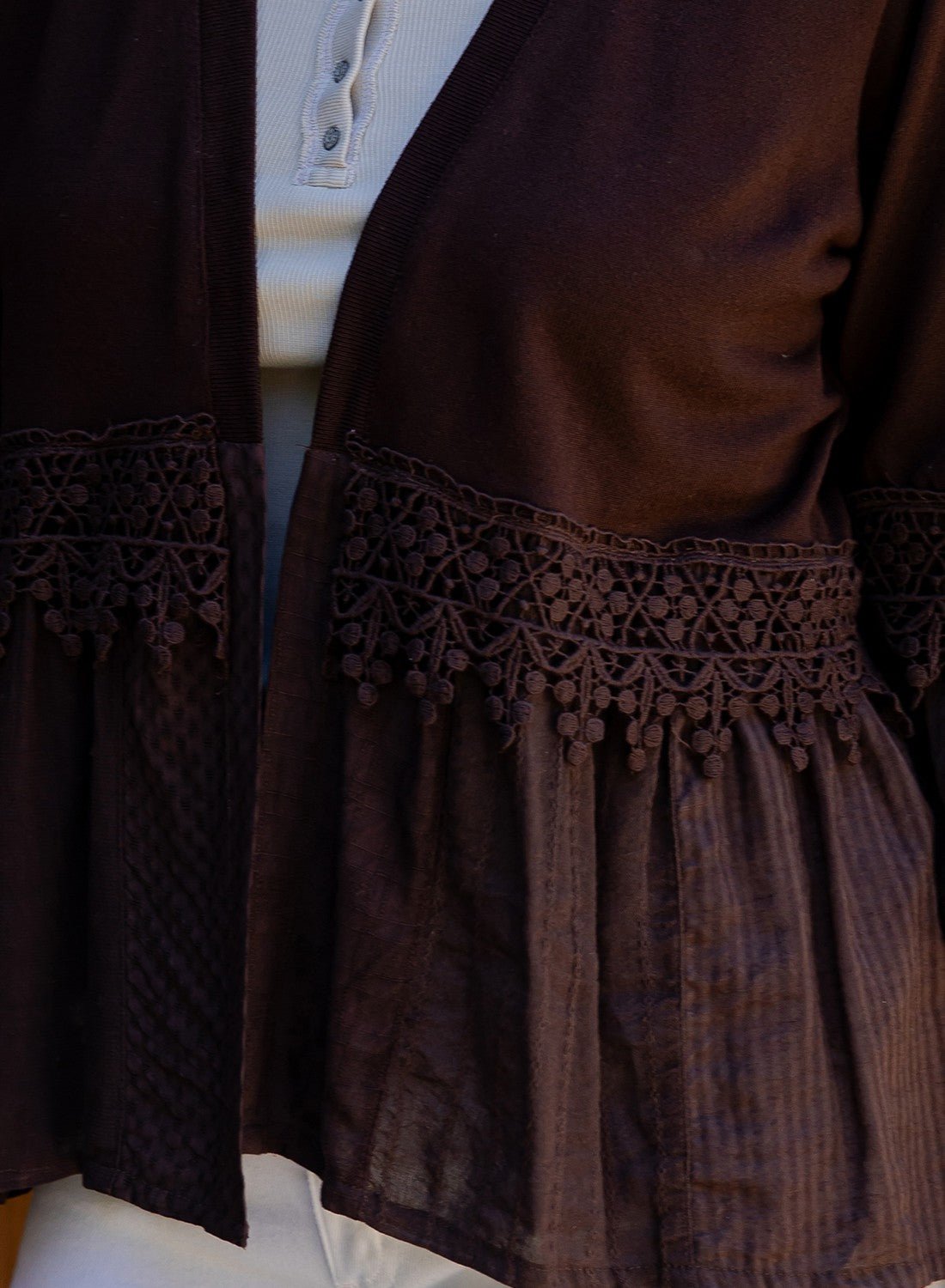 Boho - inspired Knit Kimono Shrug With Printed Frill - Blush & Cactus
