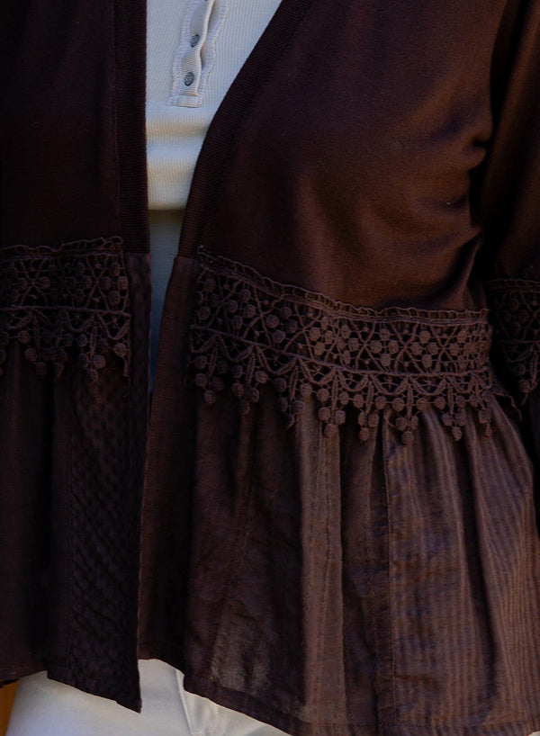 Boho - inspired Knit Kimono Shrug With Printed Frill - Blush & Cactus