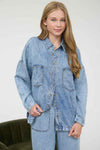 Washed Chambray Button Down Long Sleeve Shirt - Blush & Cactus