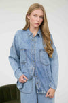 Washed Chambray Button Down Long Sleeve Shirt - Blush & Cactus
