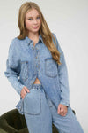 Washed Chambray Button Down Long Sleeve Shirt - Blush & Cactus