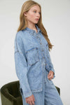 Washed Chambray Button Down Long Sleeve Shirt - Blush & Cactus