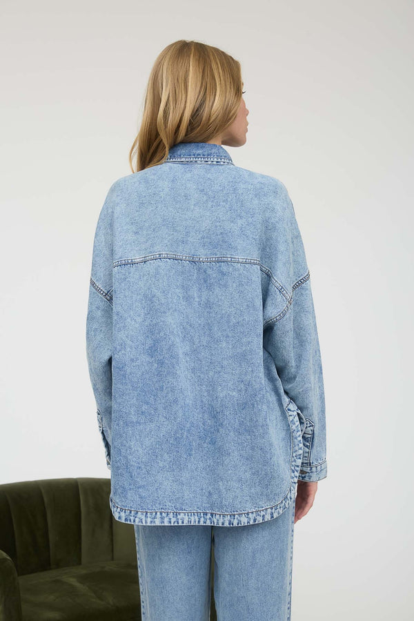 Washed Chambray Button Down Long Sleeve Shirt - Blush & Cactus