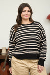 Stripe Front Seam Detail Long Sleeve Sweater - Blush & Cactus