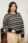 Stripe Front Seam Detail Long Sleeve Sweater - Blush & Cactus