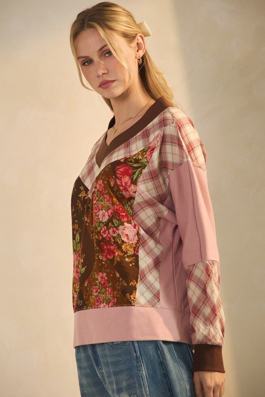 Mixed Media Sweatshirt - Blush & Cactus